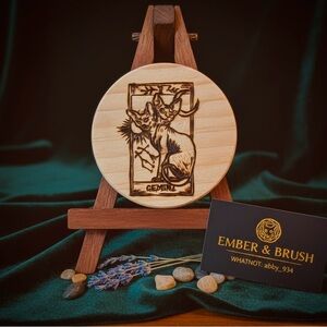 Wooden Gemini Zodiac Art on Easel